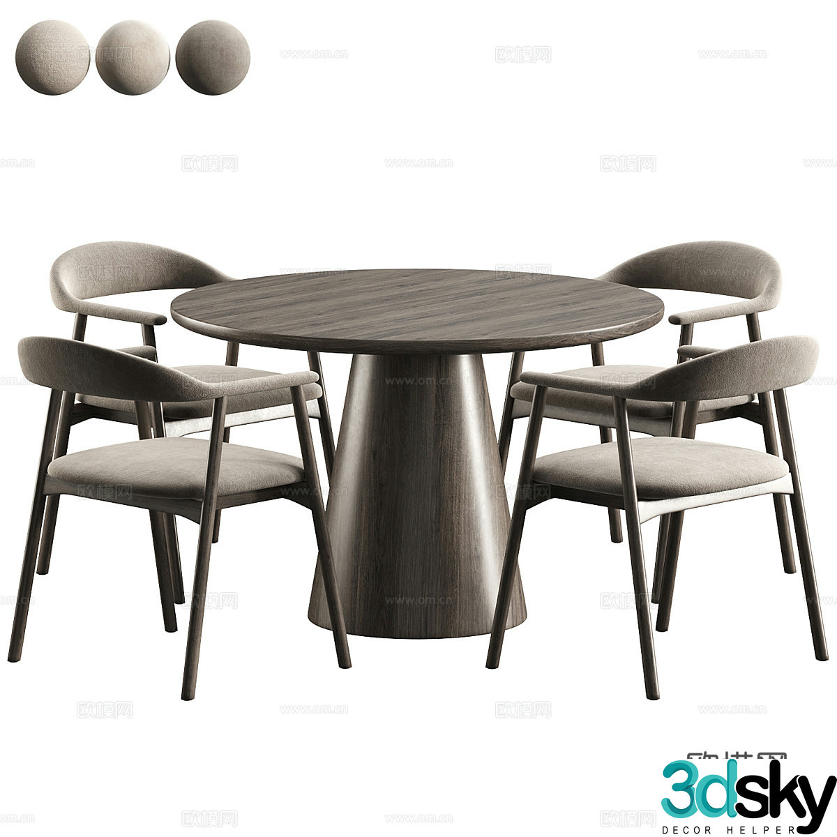 New Chinese round dining table and chair 3D model