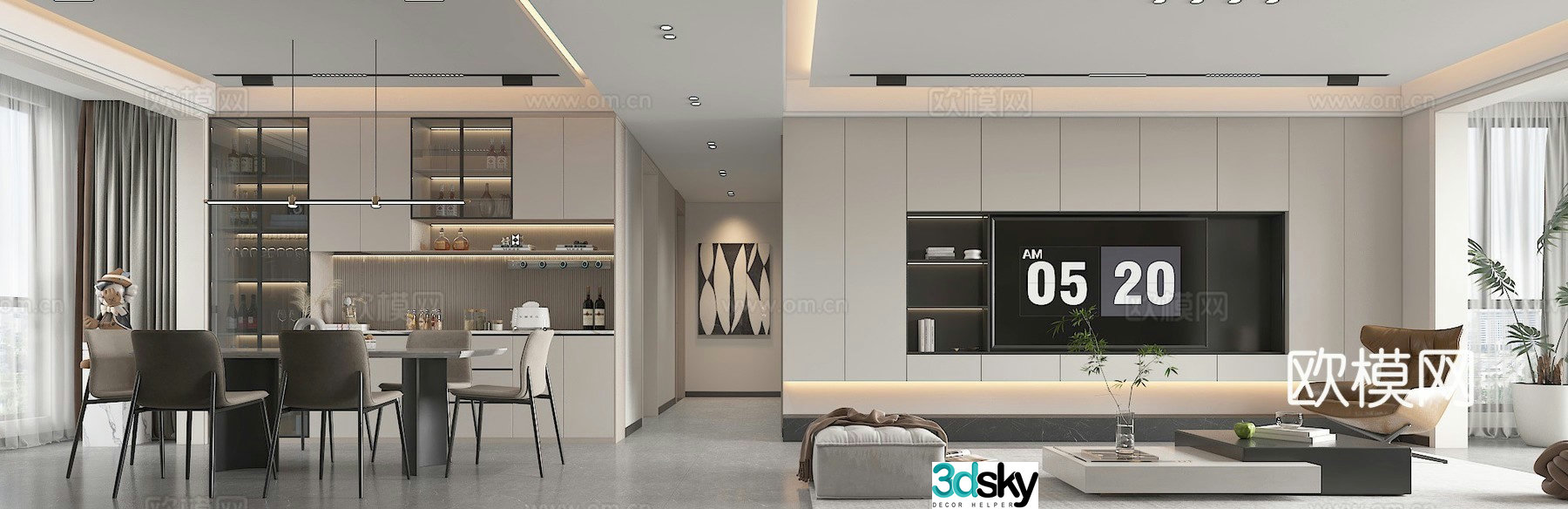 Modern minimalist living restaurant 3d model 3d model