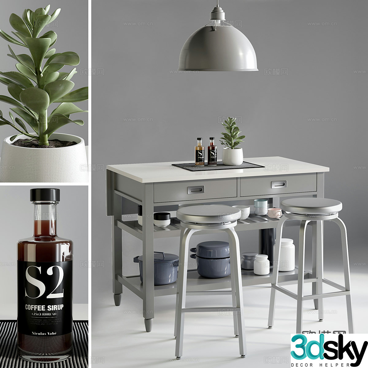 Kitchen island bar stool 3d model