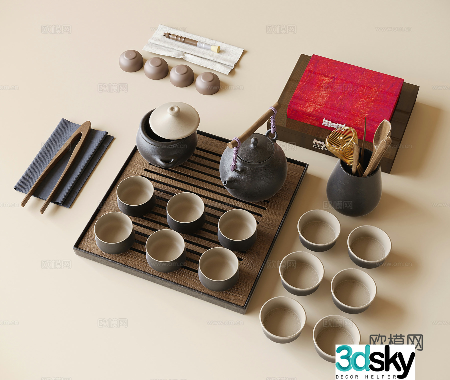 Modern tea set ornaments 3d model