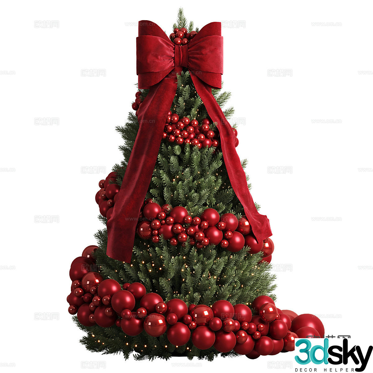 Holiday supplies Christmas tree lanterns colored balls bow Christmas decoration 3d model