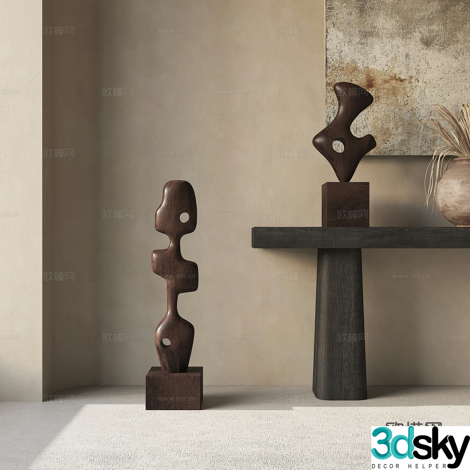 Modern abstract wood carving sculpture 3d model