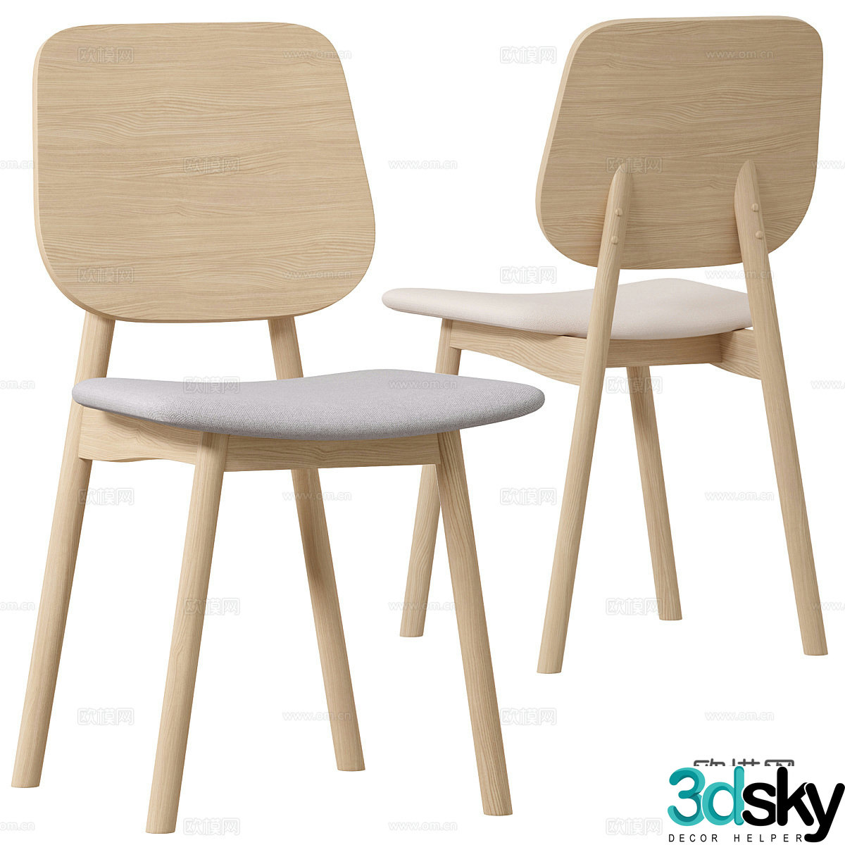 Nordic dining chair solid wood single chair solid wood dining chair solid wood leisure chair solid wood book chair homestay single chair 3D model