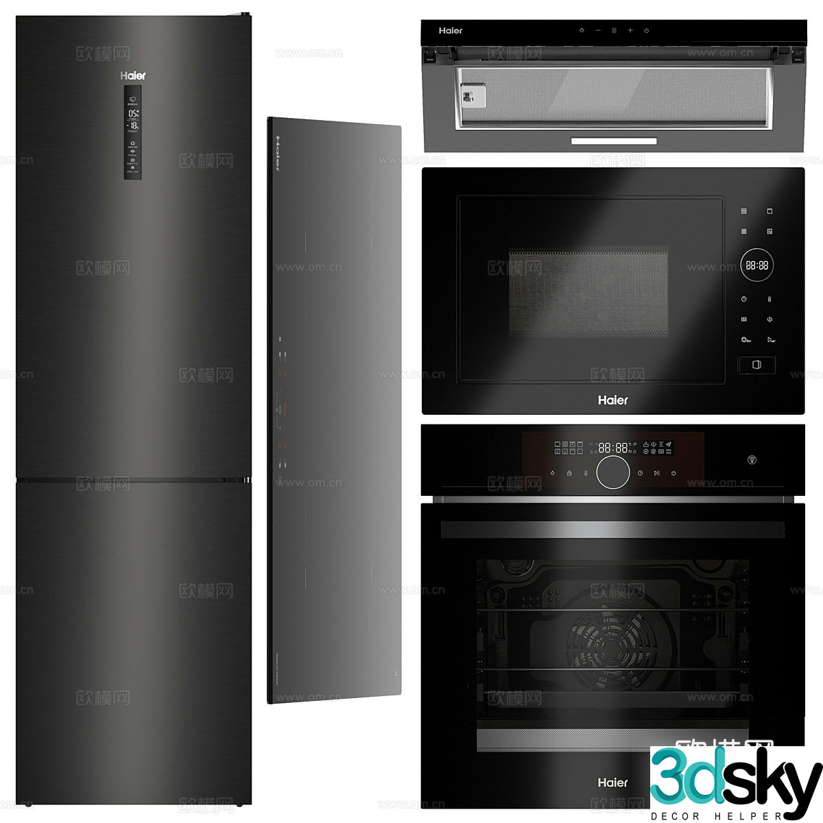Home appliance combination kitchen appliances refrigerator small refrigerator oven microwave oven stove disinfection cabinet 3d model