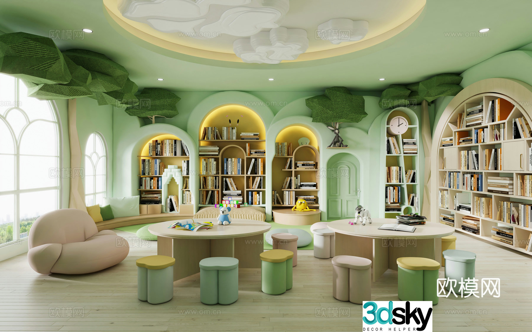 Modern children’s library kindergarten reading room children’s library reading area library bookcase book 3D model