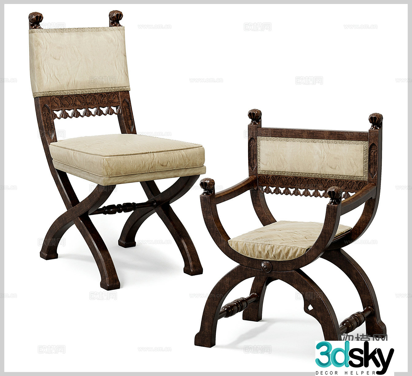 Medium-old single chair Medium-old leisure chair Low stool Medium-old dining chair Retro single chair Classical single chair Complex 3D model
