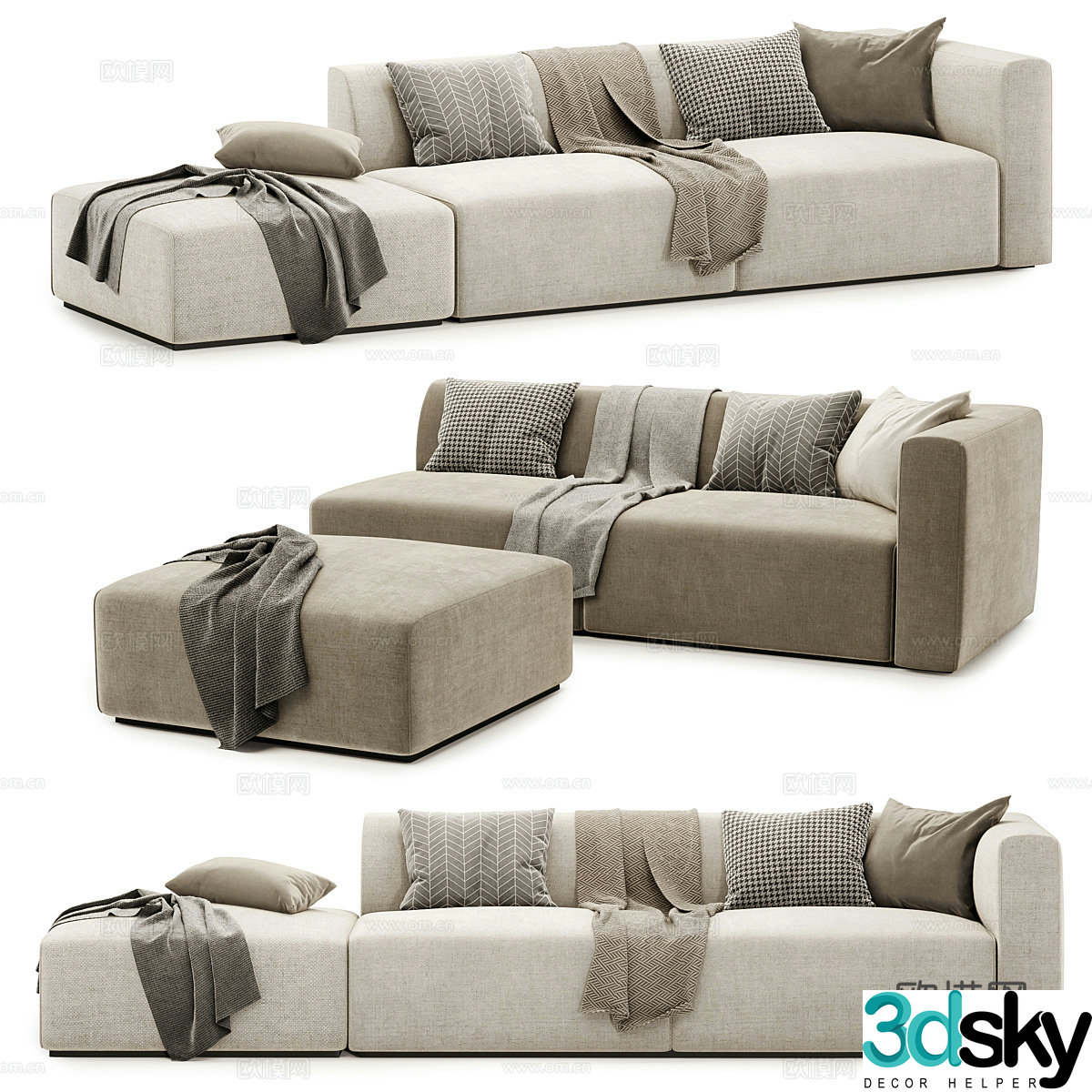 Cream style sofa fabric sofa L-shaped sofa right-angle sofa double sofa casual sofa 3d model