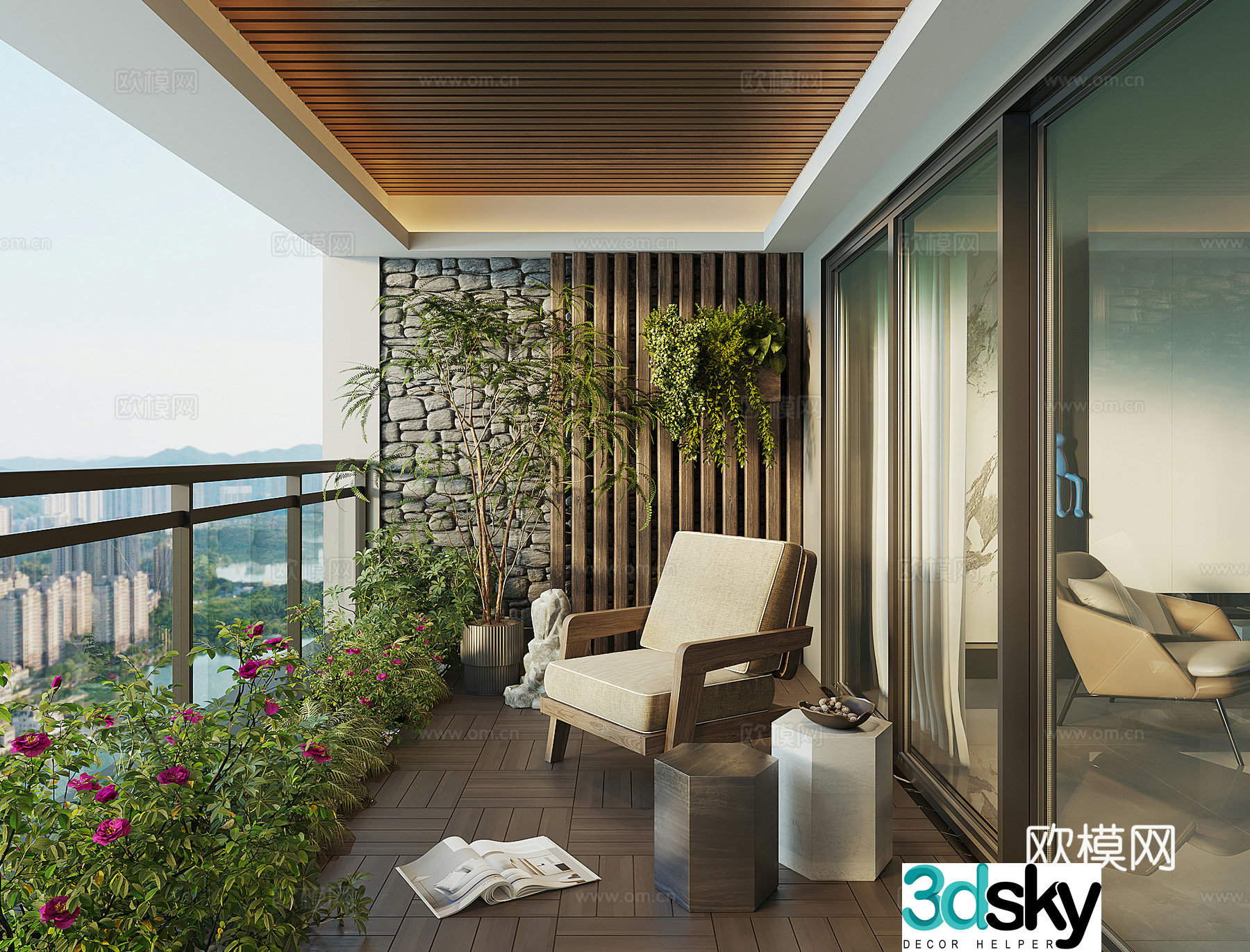 Modern casual balcony 3d model
