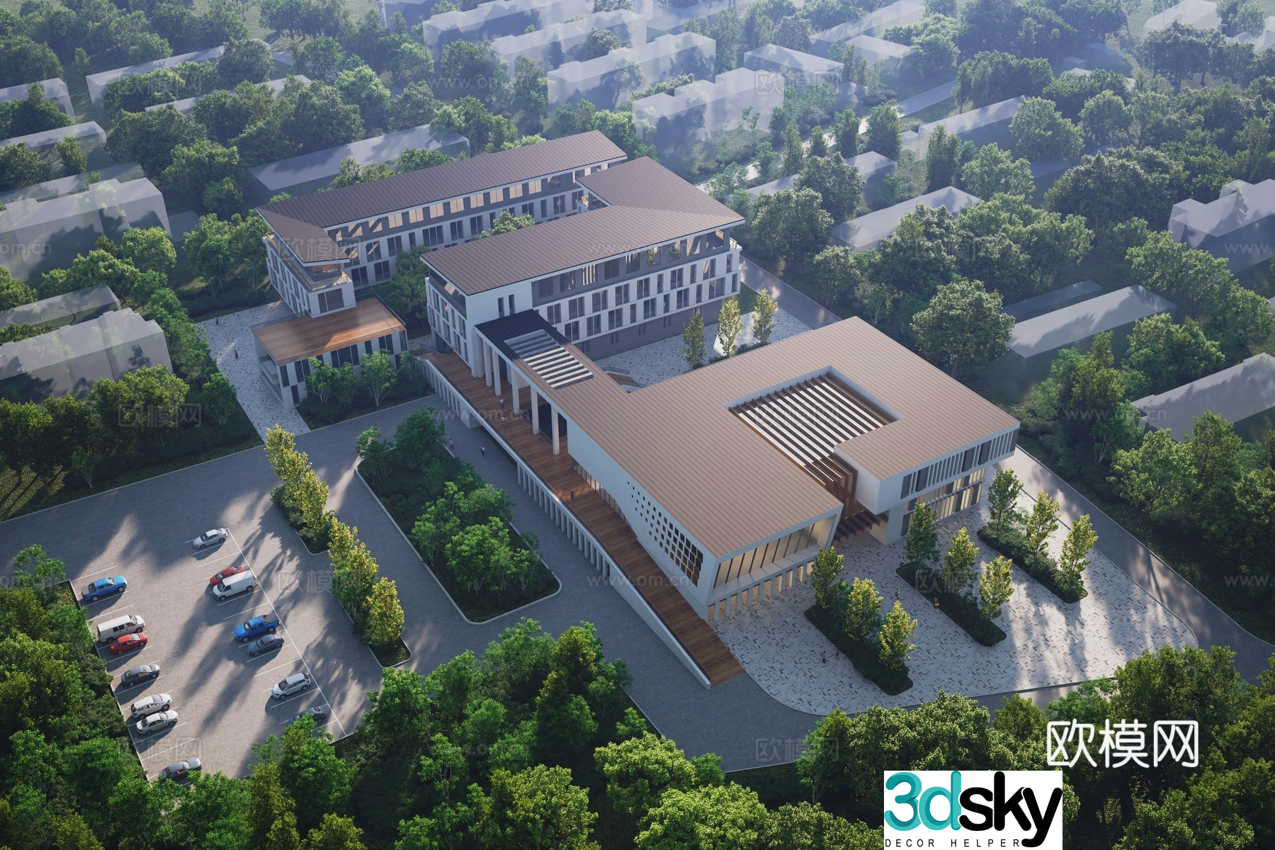 New Chinese style school elementary school middle school 3D model