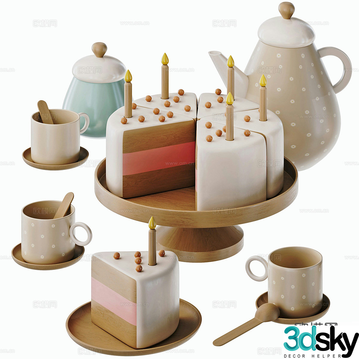 Modern cream style children’s toys wooden plate 3d model