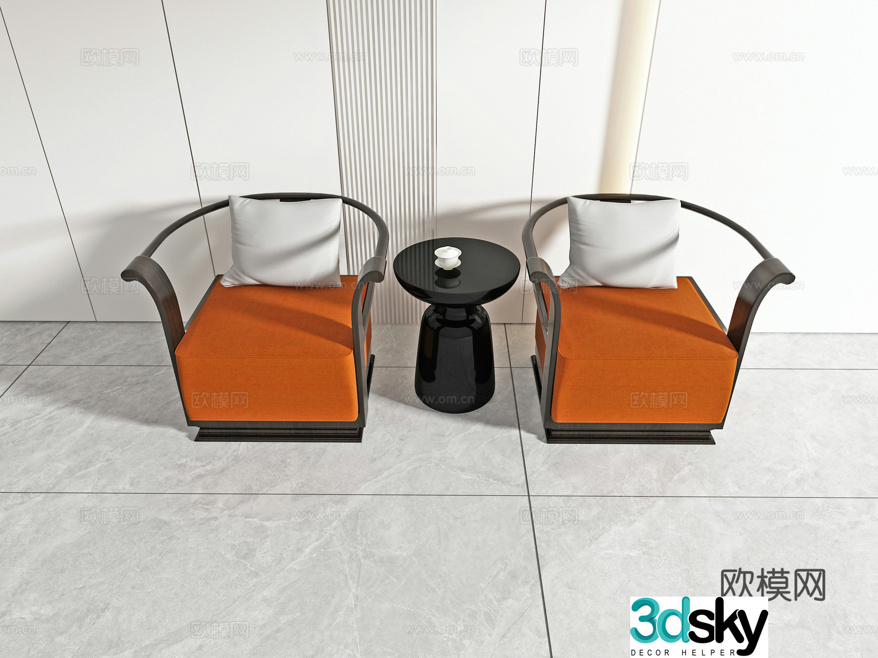 Chinese casual chair combination 3D model