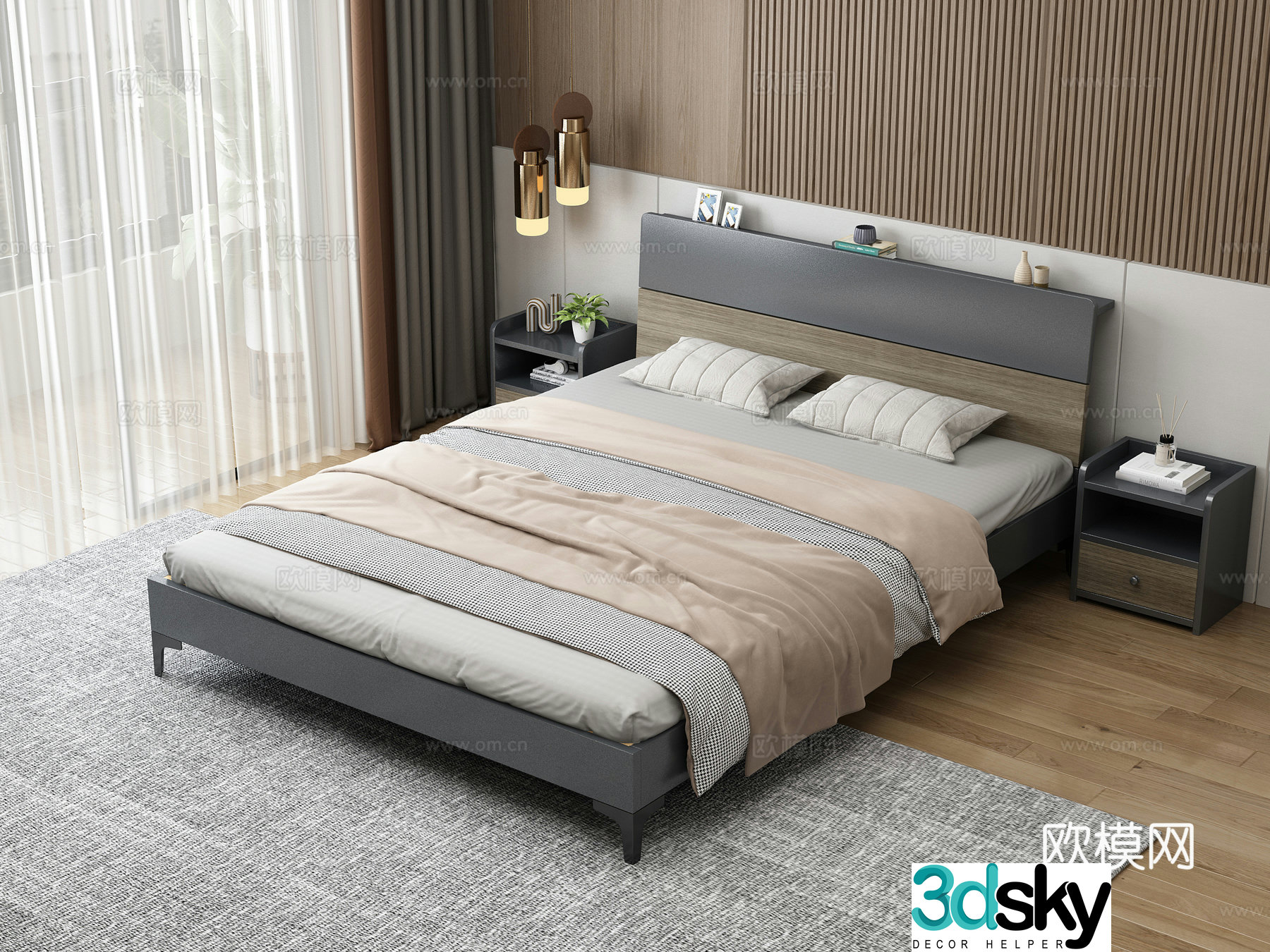 Light luxury double bed 3D model