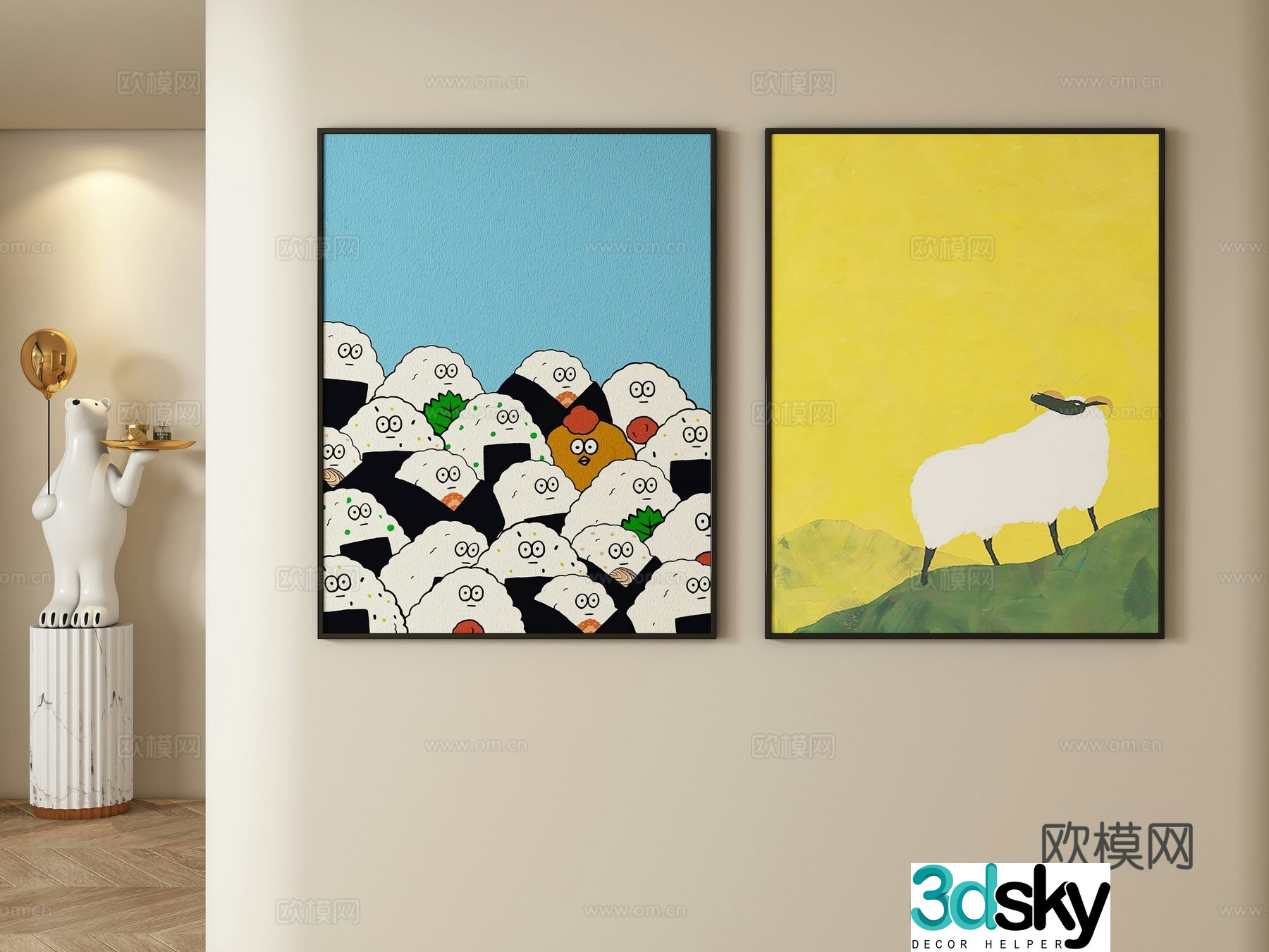 Cartoon decorative painting hanging painting 3d model