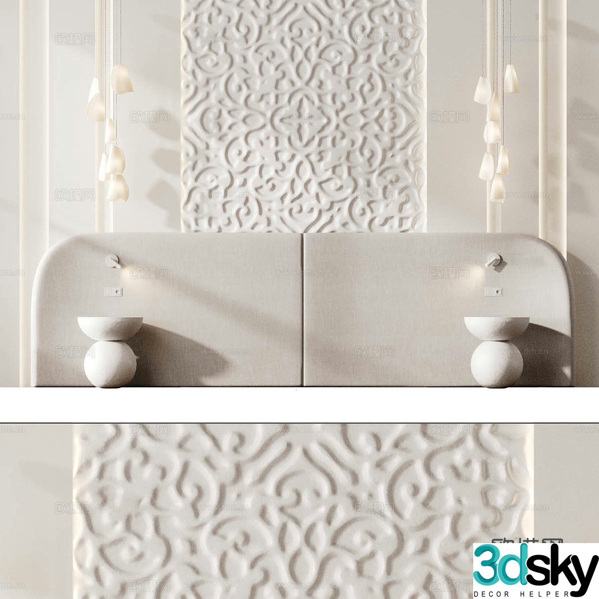 New Chinese style wabisa bedside background wall 3D model