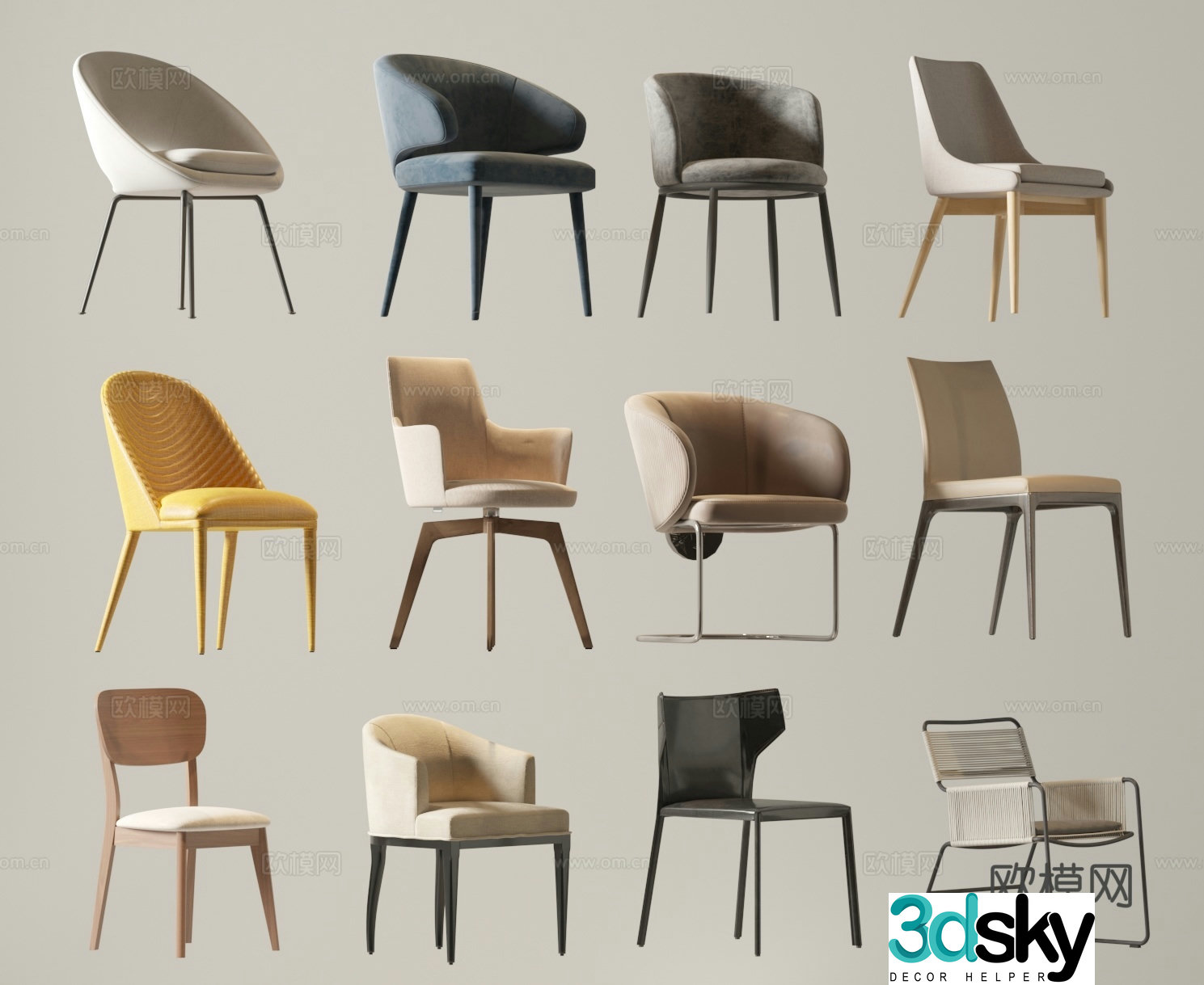Modern single chair dining chair leisure chair 3d model