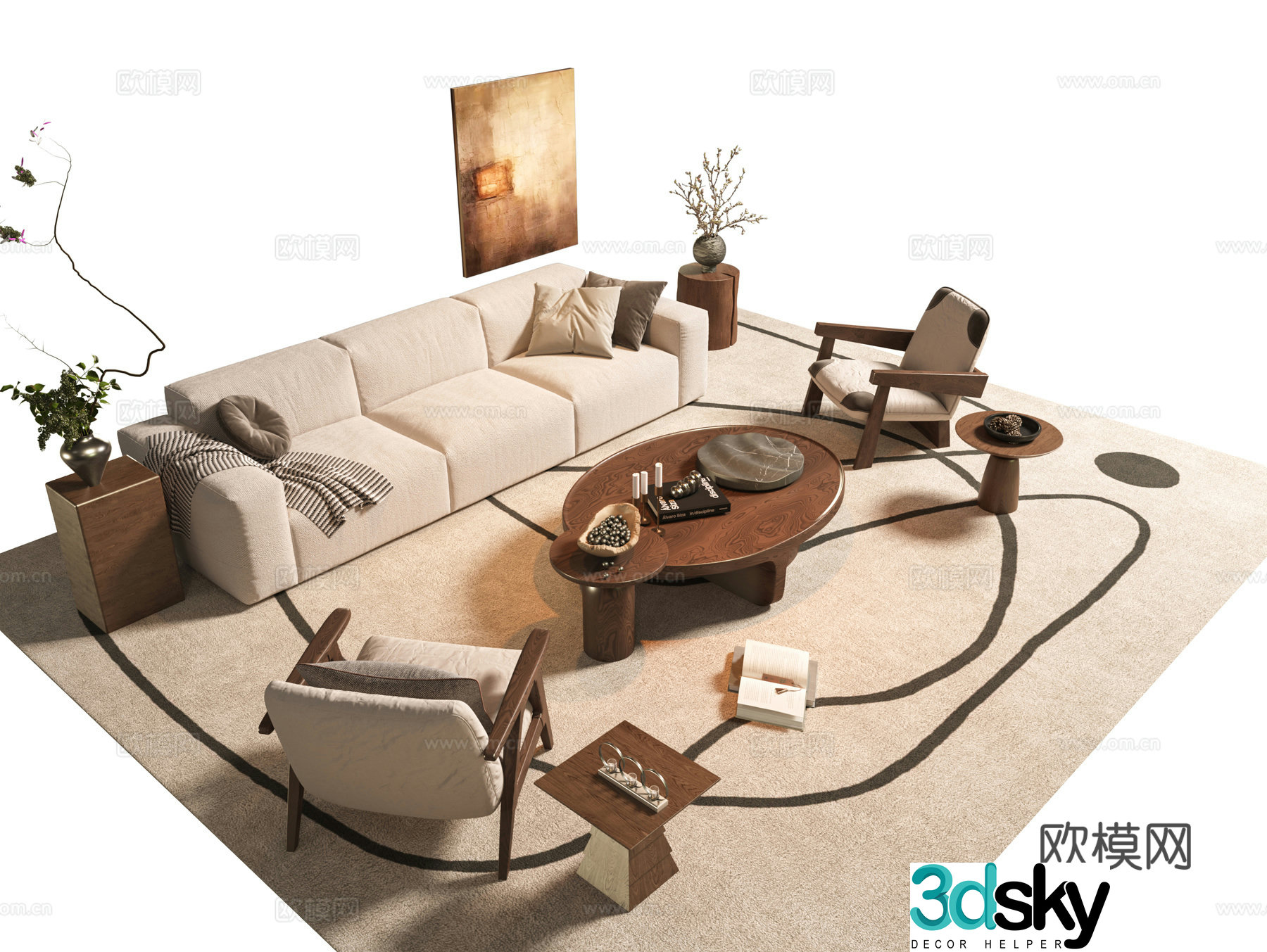 Modern medieval sofa coffee table combination jewelry ornaments modern sofa combination medieval style 3D model