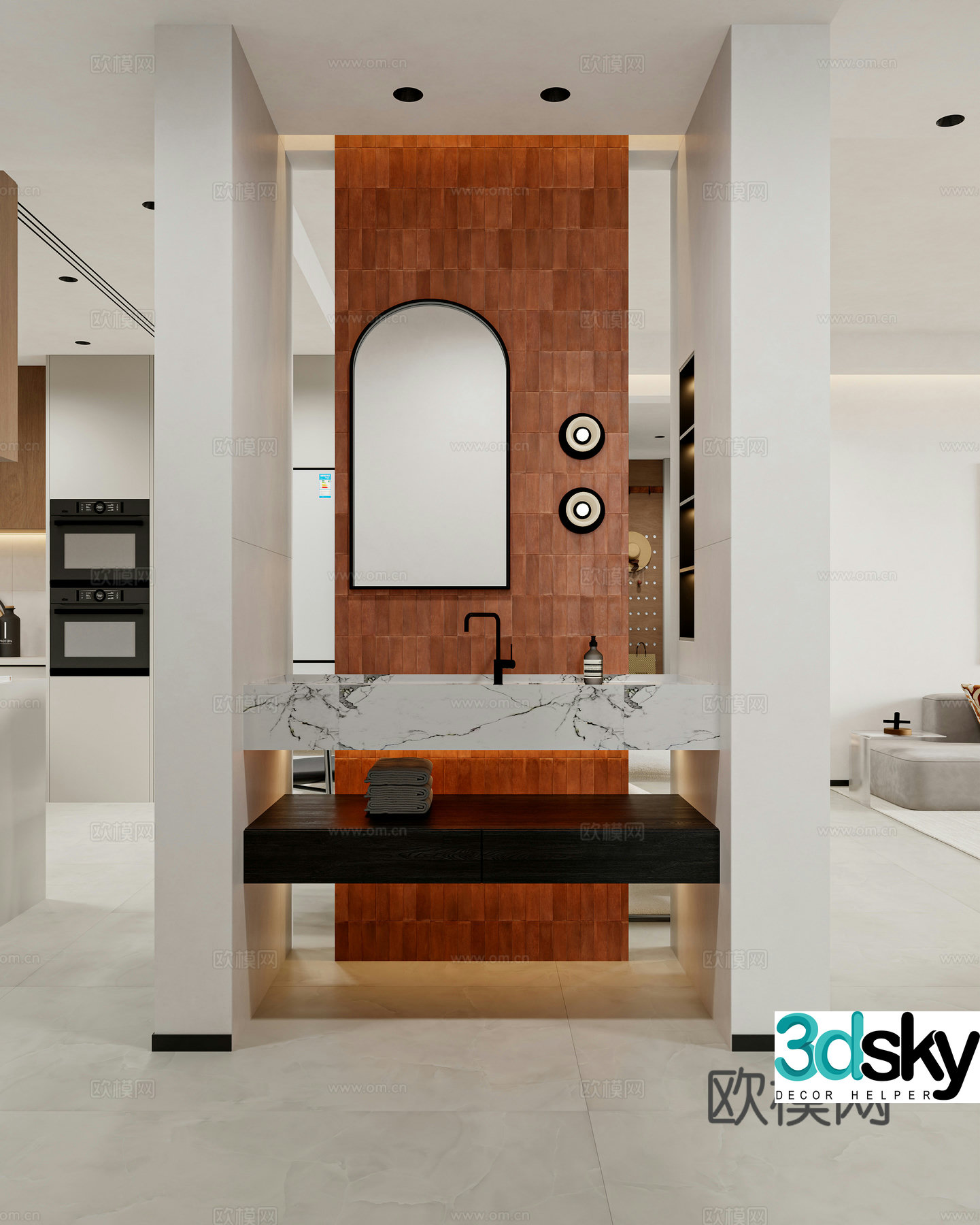 Modern bathroom entrance bathroom dry area under-the-top aisle opposite view wall decorative wall 3D model