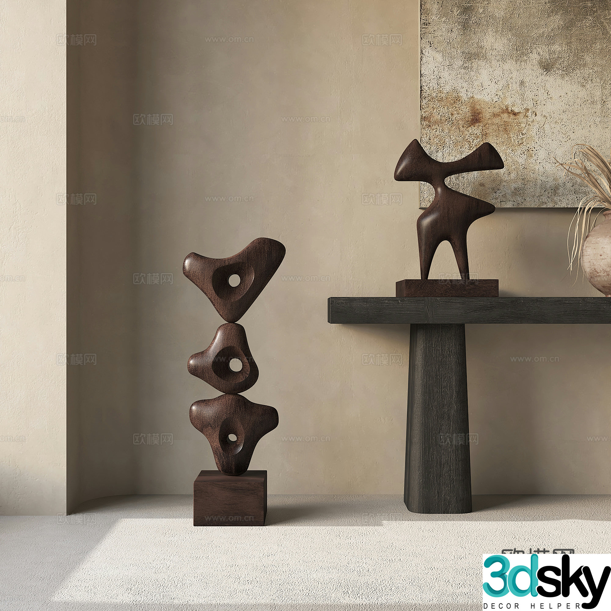 Modern abstract wood carving sculpture 3d model