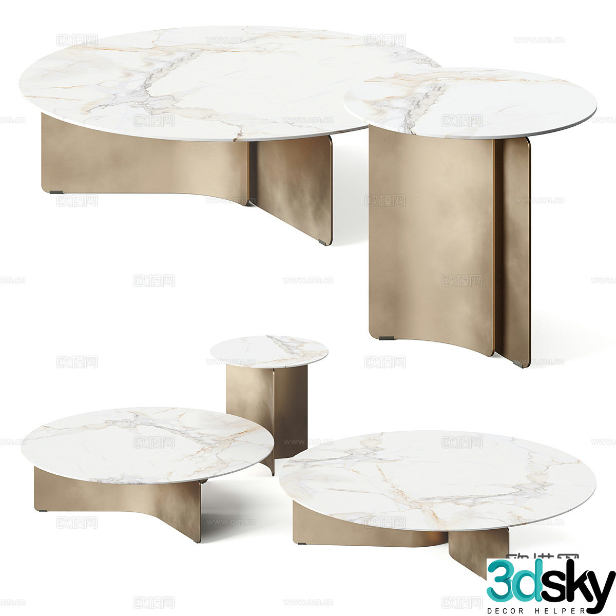Light luxury tea table coffee table combination mother and child tea table round coffee table round side coffee table Dali 3D model