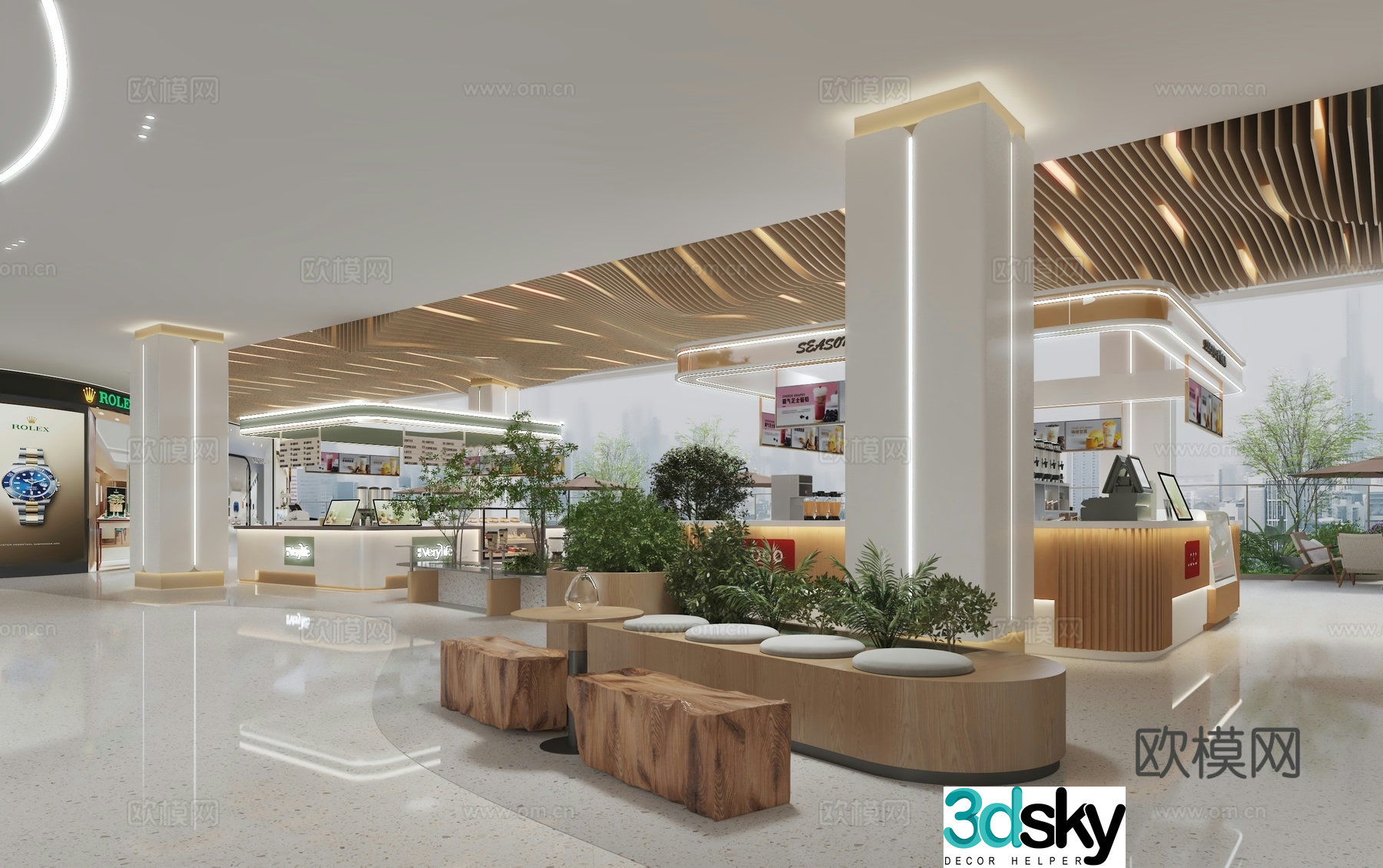 Modern shopping mall lounge area store landscape balcony 3d model