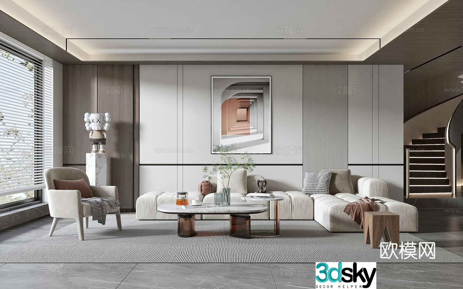 Modern living room modern sofa coffee table combination modern background wall 3d model