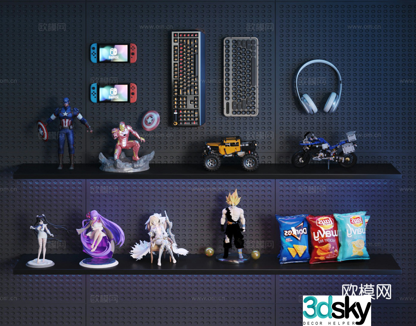 Esports cartoon character keyboard headset 3d model