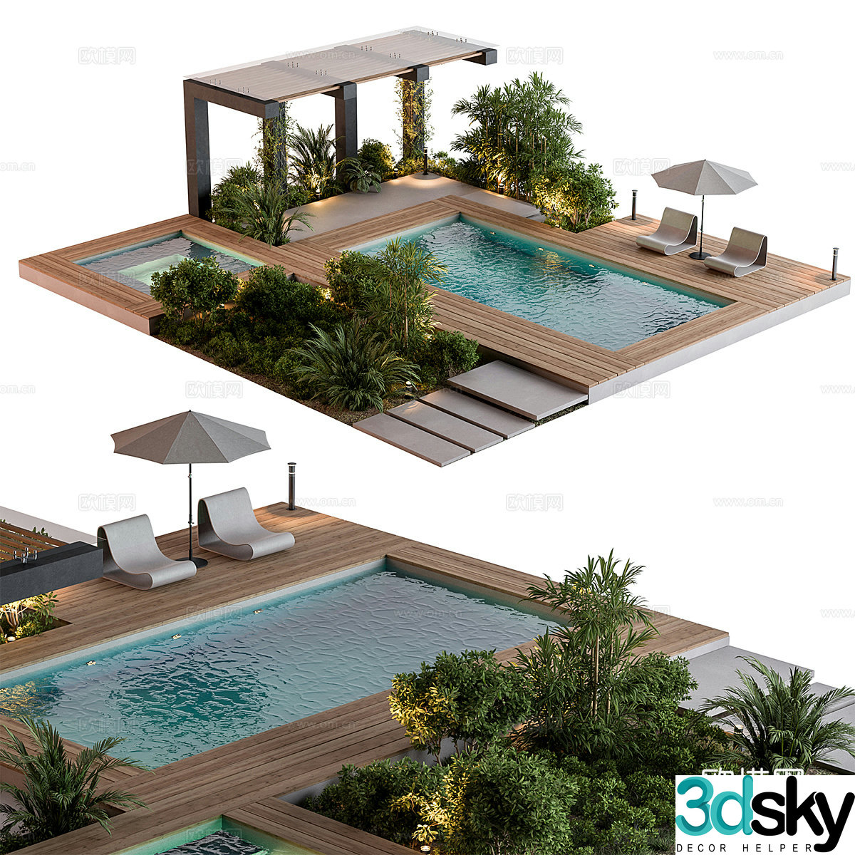 New Chinese style outdoor garden swimming pool 3d model