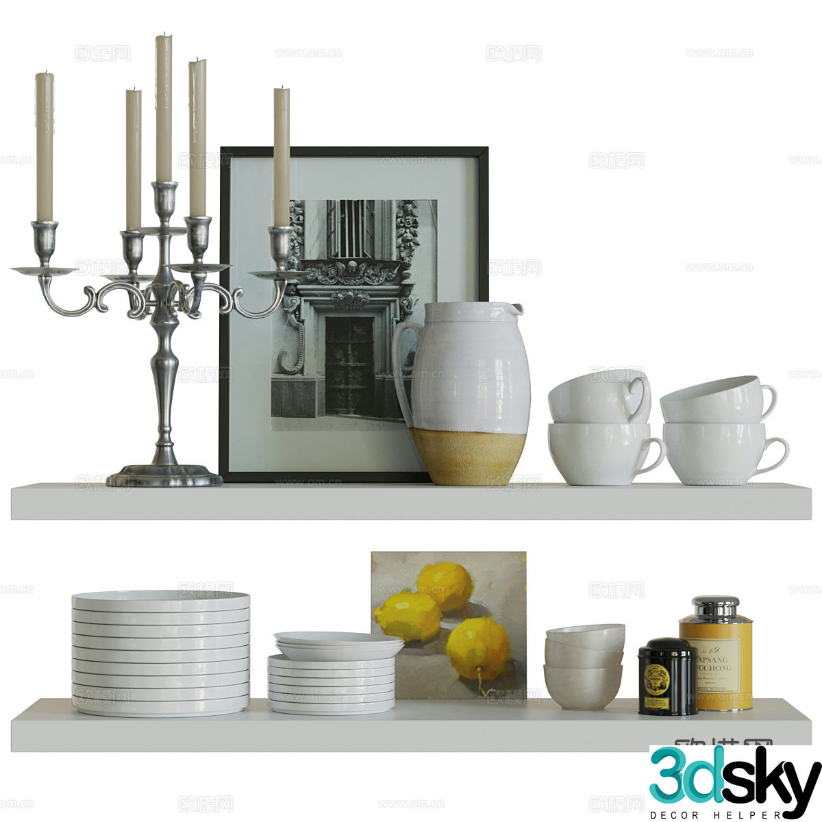 Tableware ornaments Tableware combination Dining table ornaments Kitchen ornaments Dish dish Candlestick Kitchen laminate 3D model