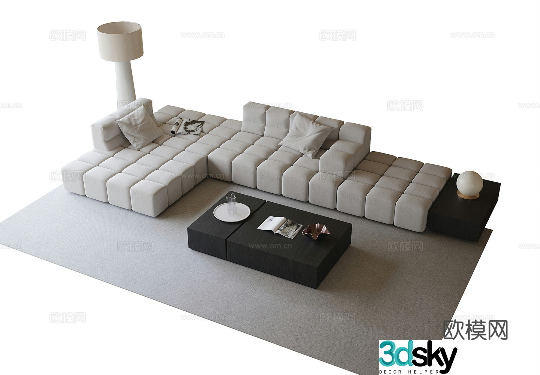 Modern sofa coffee table combination floor lamp multi-person sofa 3D model