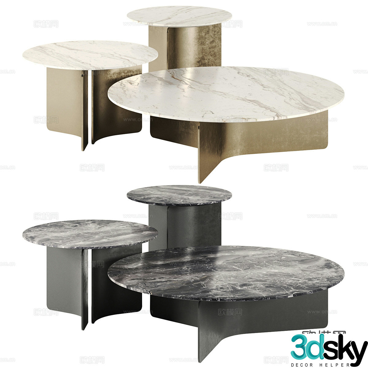 Coffee table combination Light luxury tea table mother and child tea table Marble coffee table Marble side table Round table 3D model