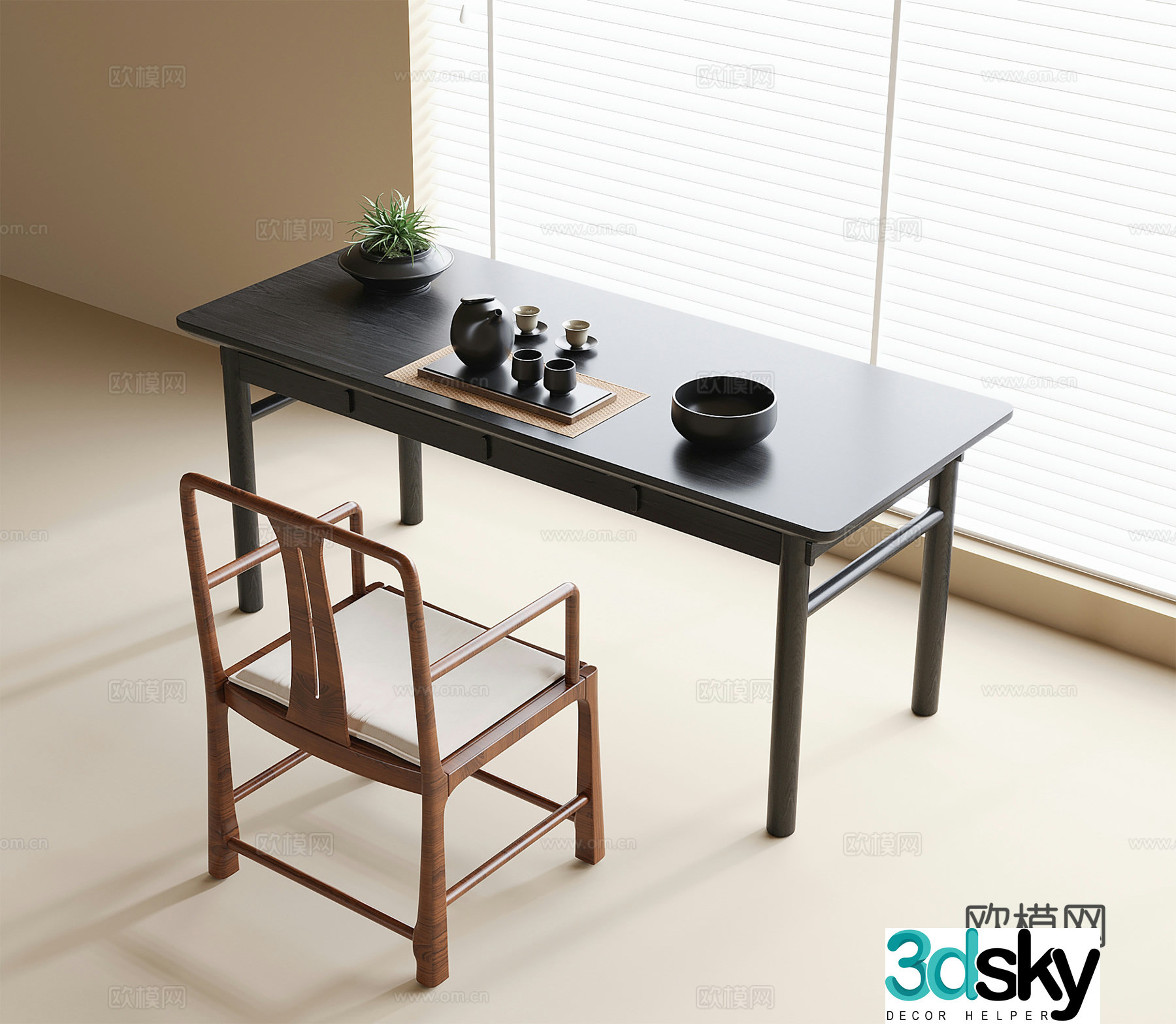 Modern tea table and chair combination desk and chair tea chair 3d model
