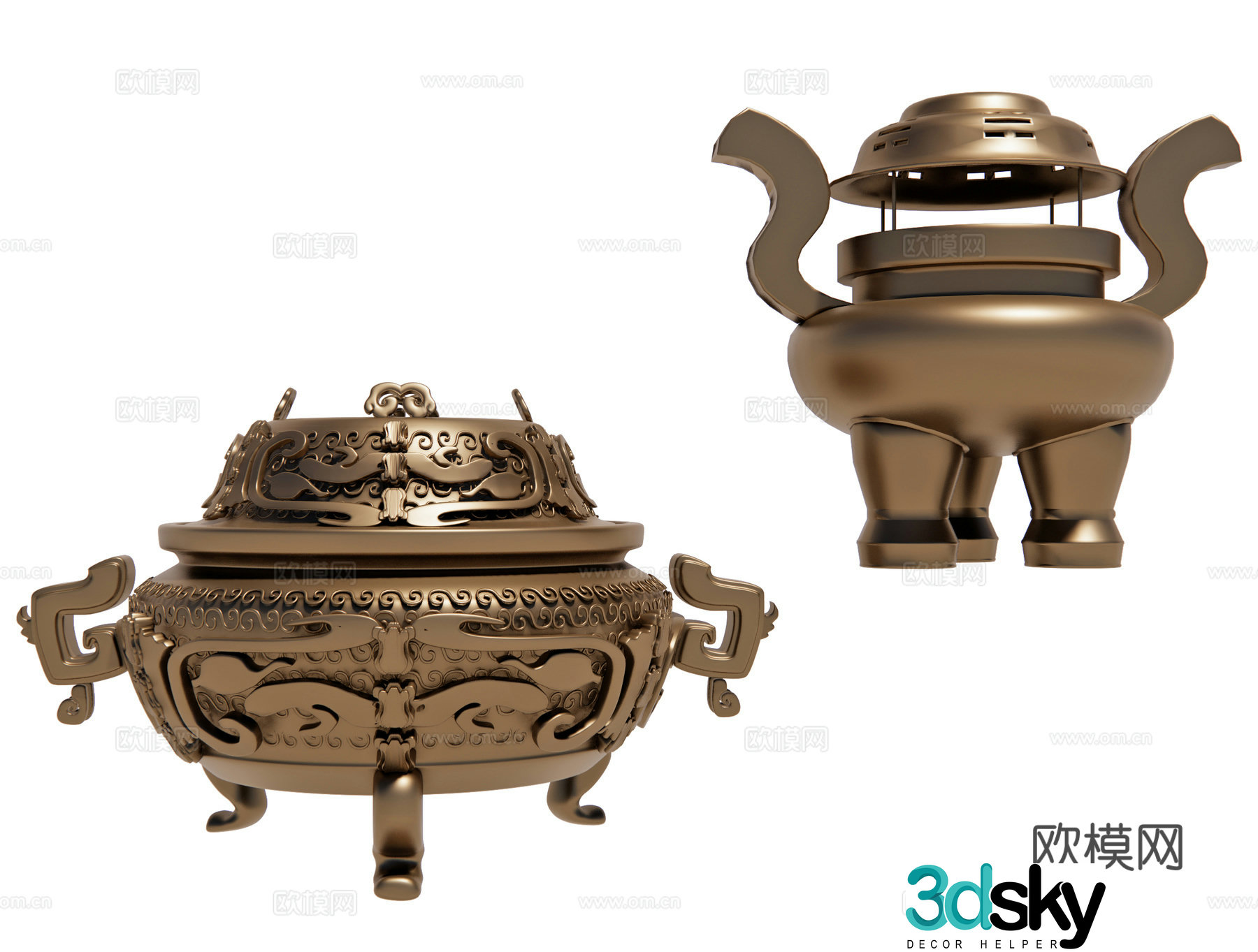 Chinese incense burner bronze furnace bronze tripod incense burner Buddhist niche sacrificial supplies antique cultural relics 3D model