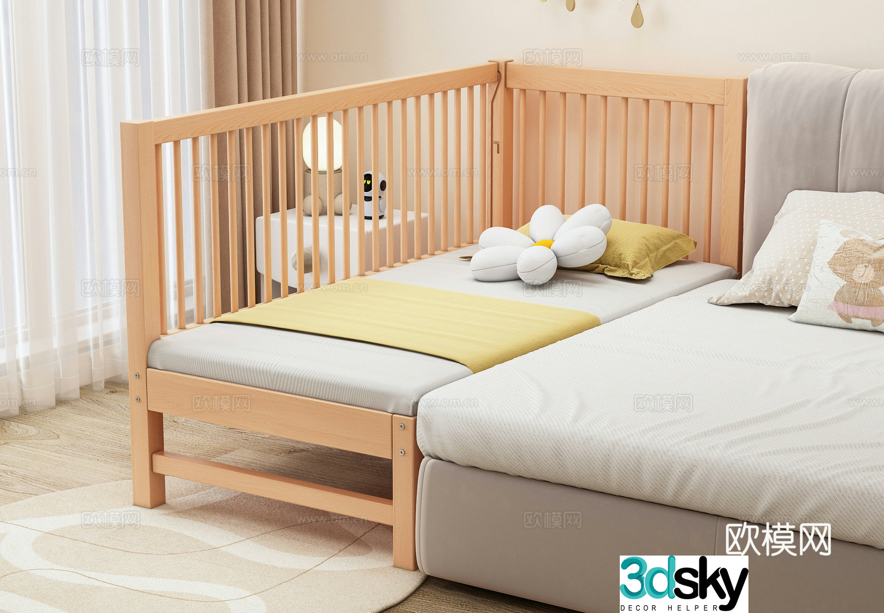 Spliced â€‹â€‹bed Children’s bed Guardrail lifting bed Crib Children’s room Children’s bedroom 3D model