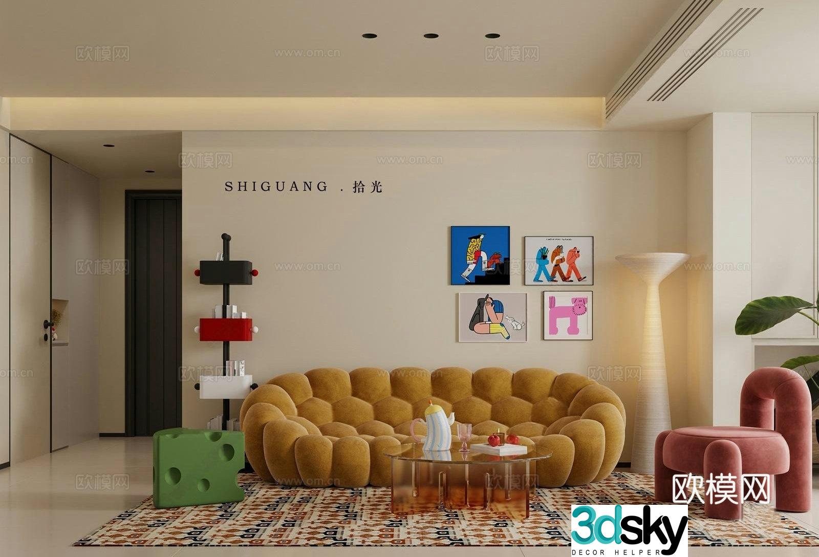 Modern home living room_Dopamine living room 3D model