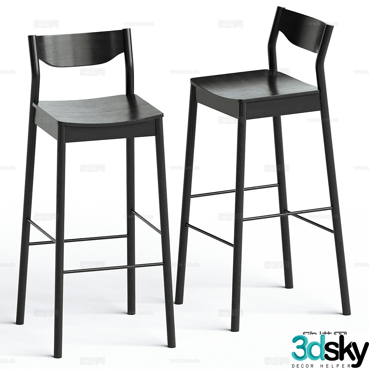 Modern Italian solid wood bar chair 3d model