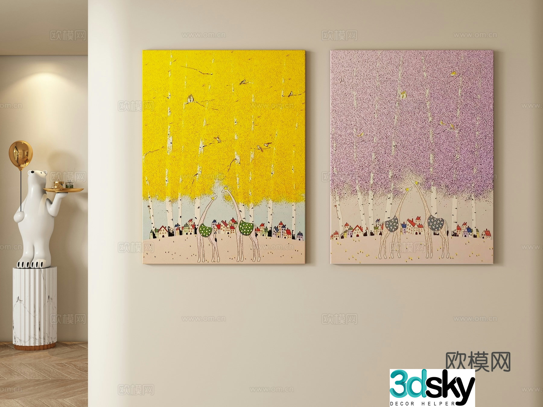 Cream style decorative painting hanging painting 3d model