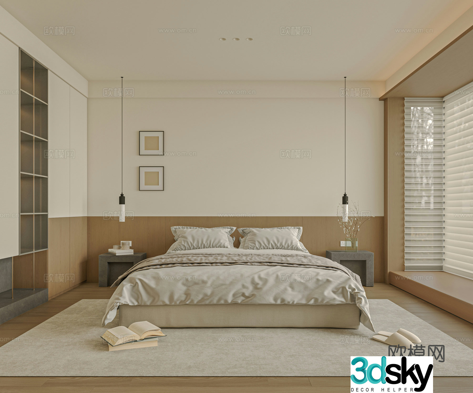 Modern bedroom bed nightstand jewelry 3d model