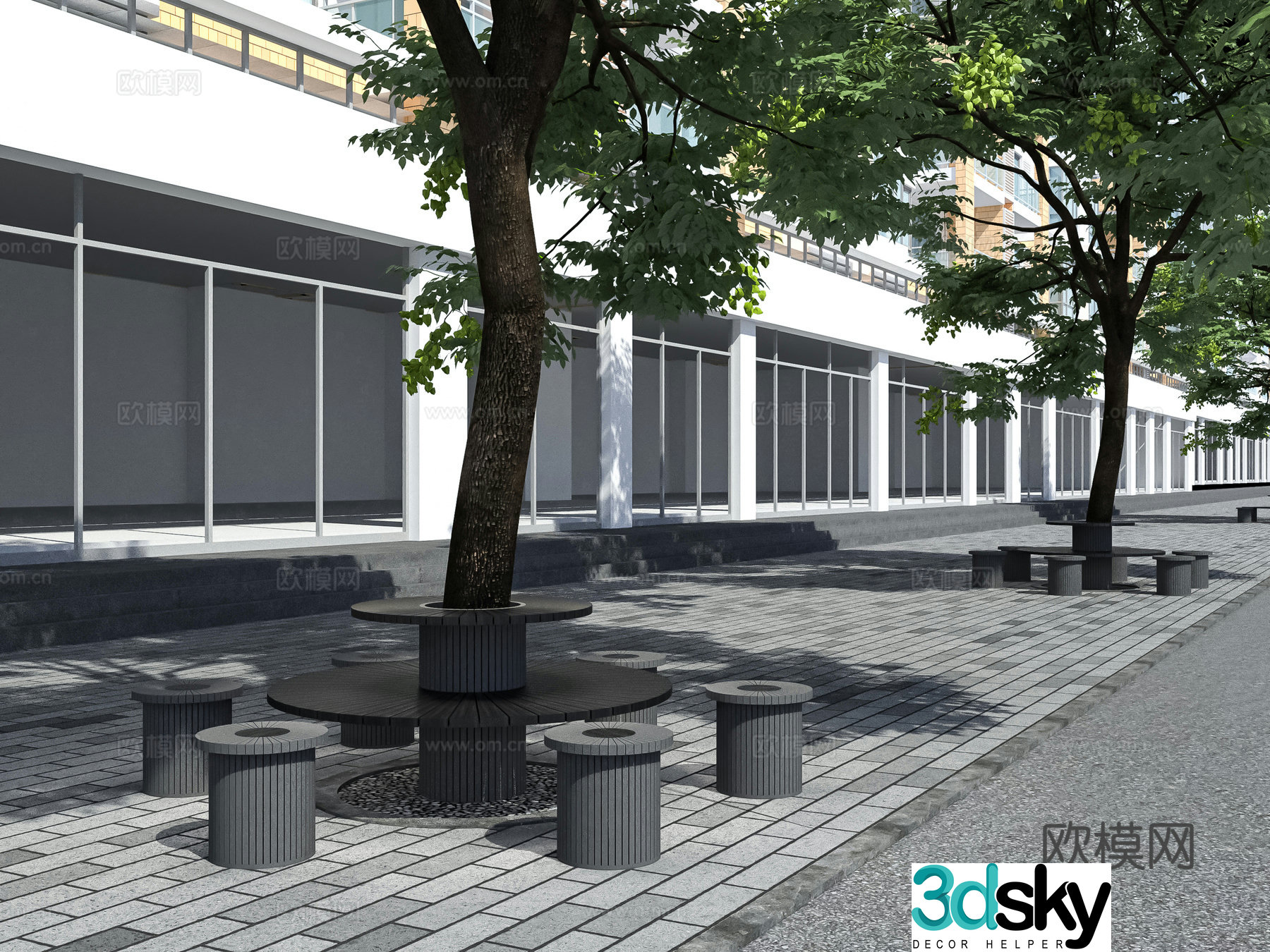 Modern outdoor table and chairs Internet celebrity pedestrian street table and chairs 3D model