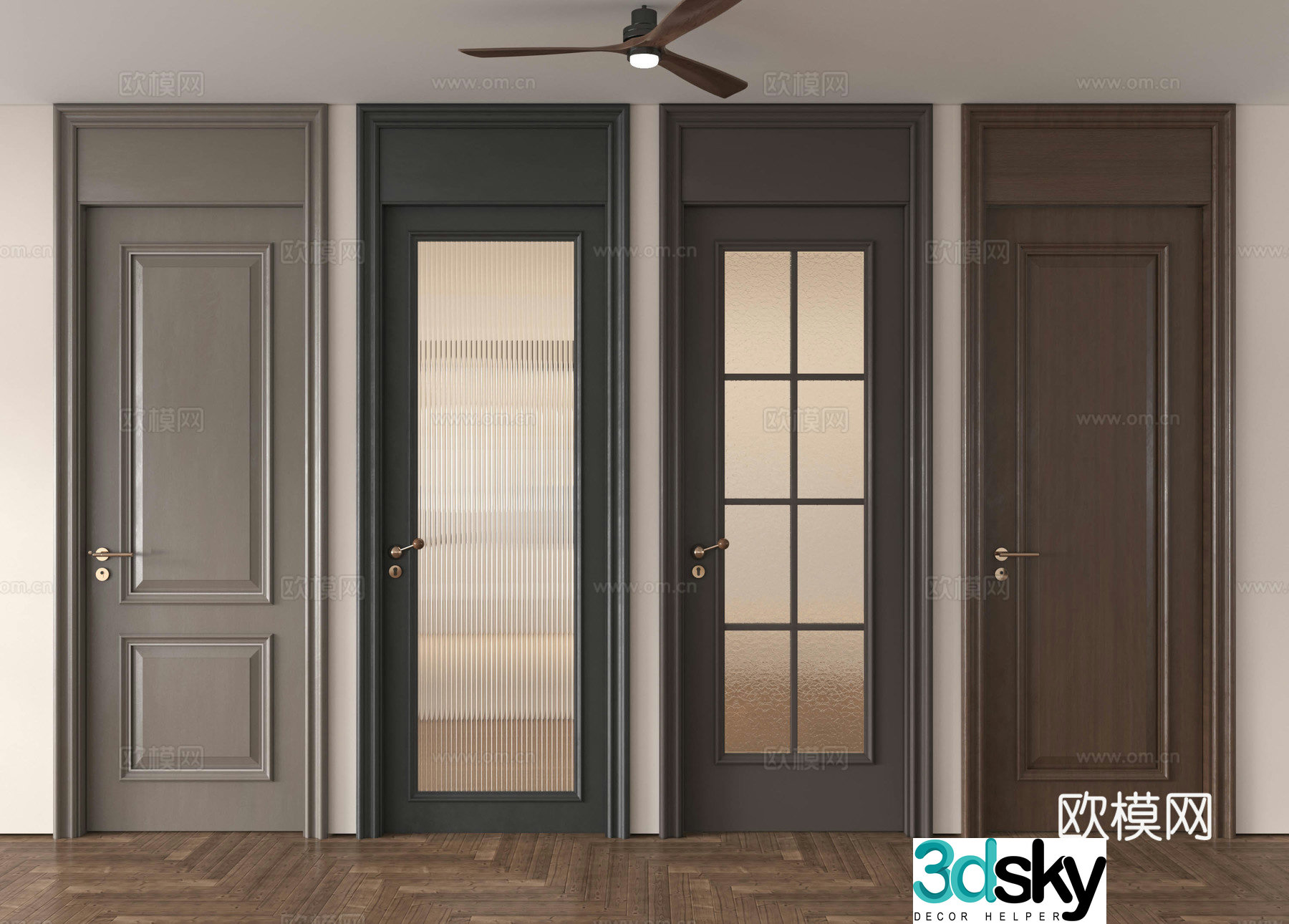 French single-open door Single-open door Medium door Glass door Medium-open ceiling door Bedroom door Kitchen and bathroom 3D model