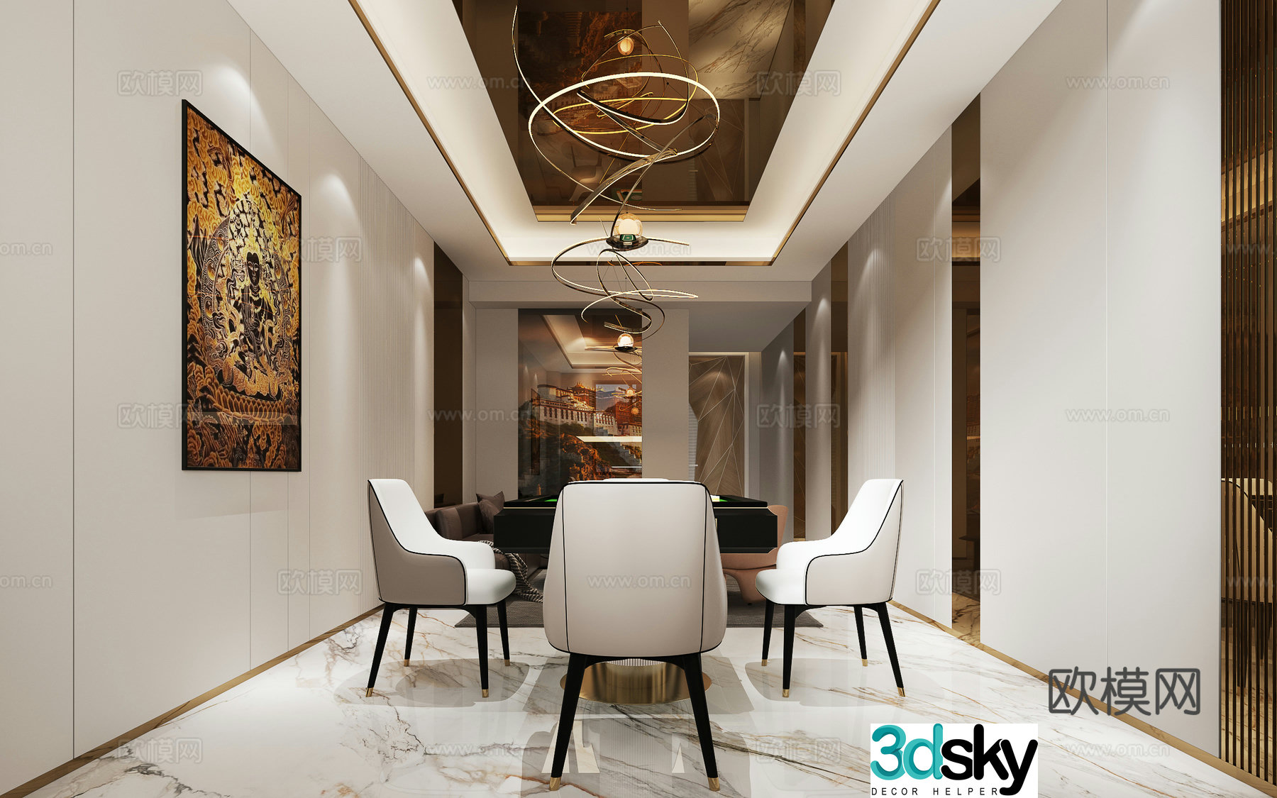 Modern chess and card room 3d model