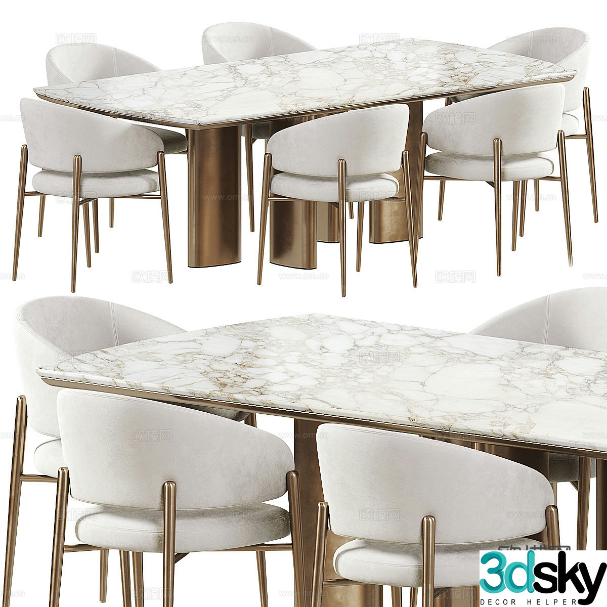 New Chinese style light luxury marble dining table and chair 3D model