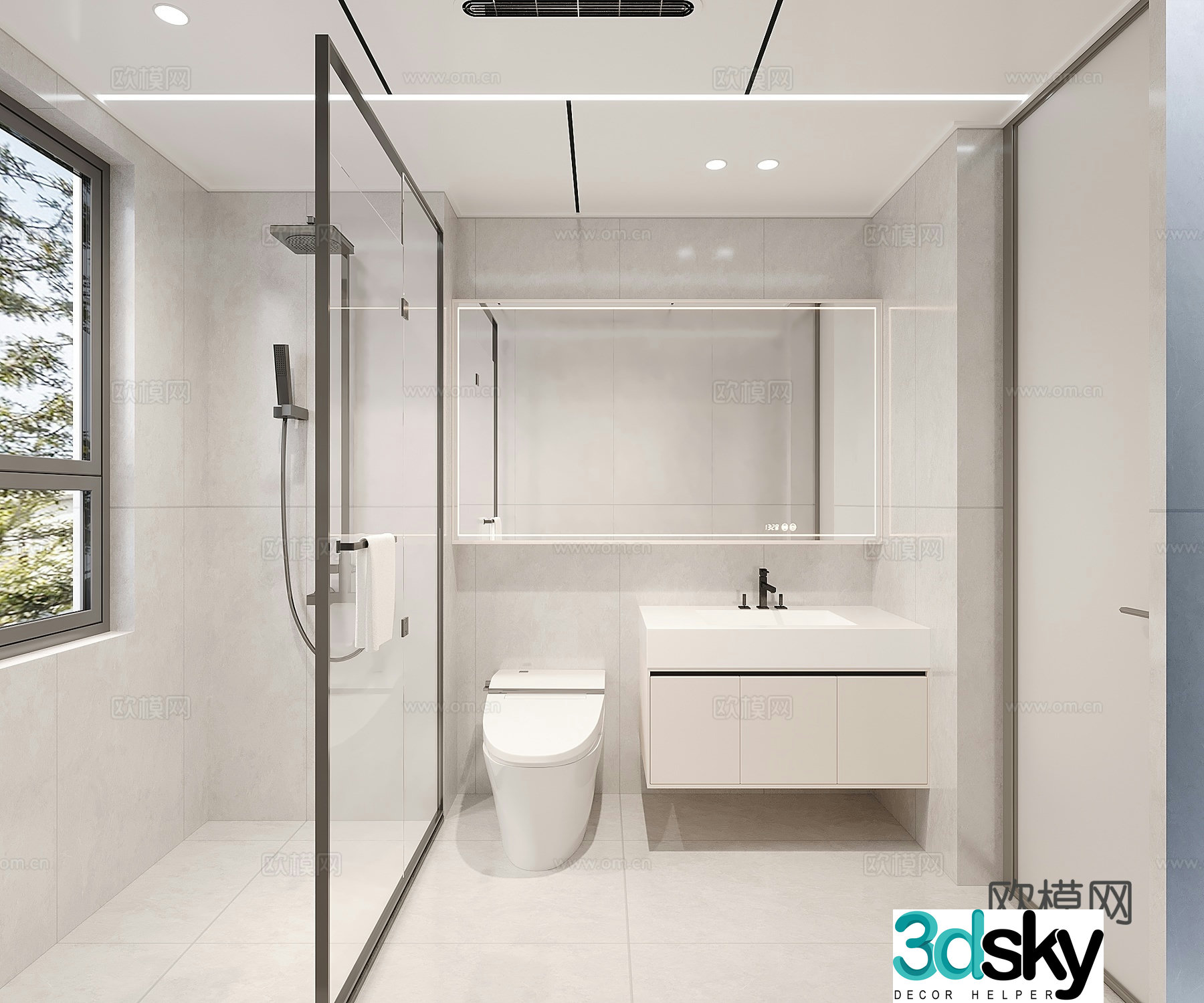 Creamy bathroom honeycomb large plate ceiling 3D model