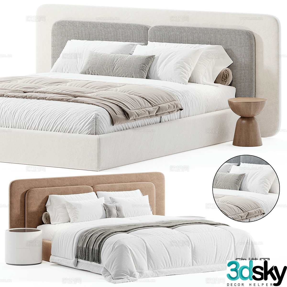 Creamy style double bed bedding stuff bed pillow milky white double bed tofu block double bed bed 3d model