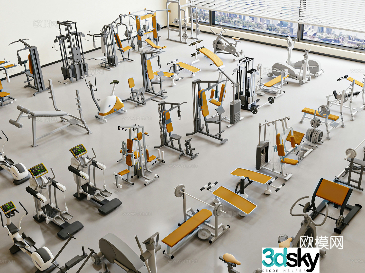 Fitness equipment Sports equipment Dumbbell Treadmill Gantry 3D model