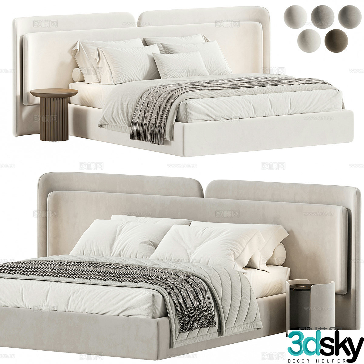 New Chinese style Valletta fabric double bed 3D model