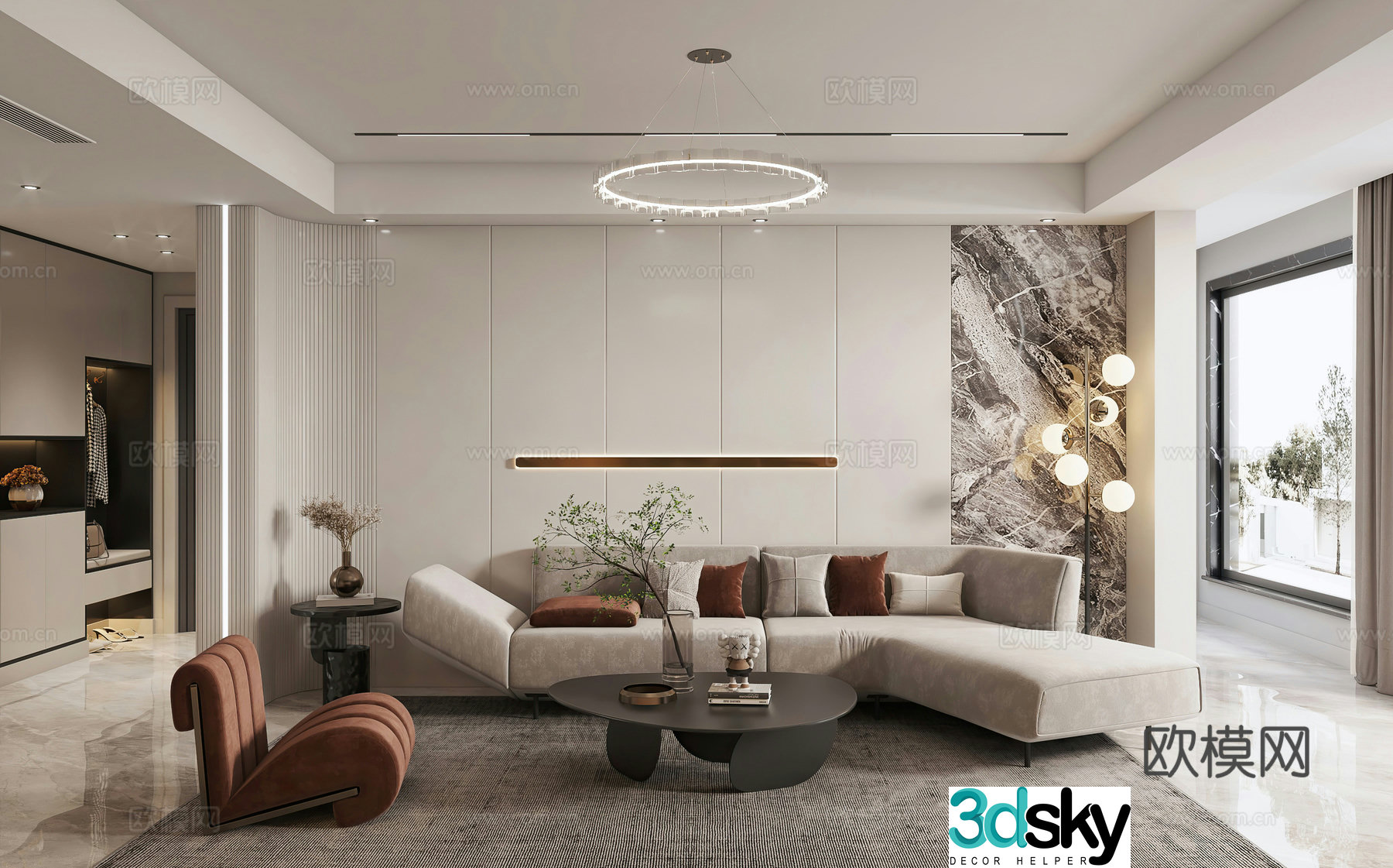 Modern living room Combination sofa Leisure chair Floor lamp Modern living room Light luxury living room 3D model