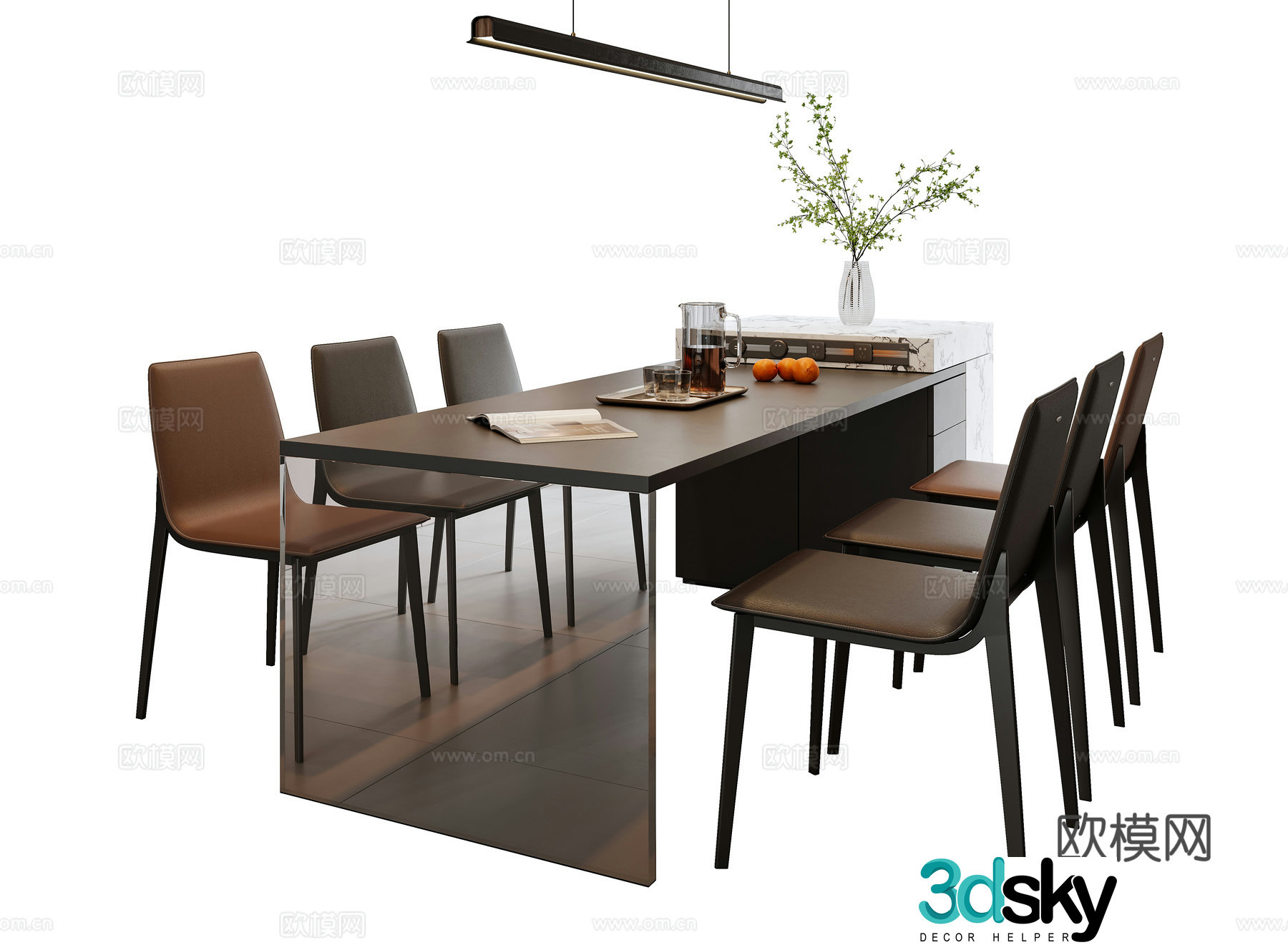 Italian dining table and chair combination 3D model