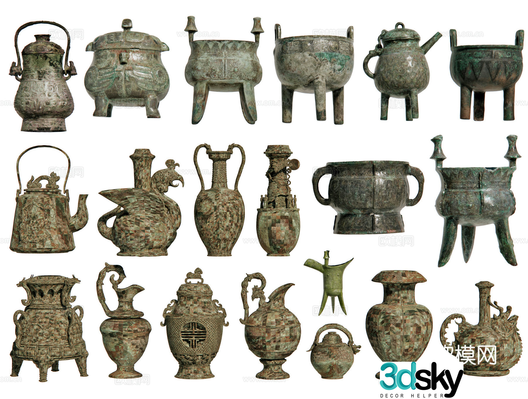 Chinese bronze ware cultural relics and antiques bronze tripods ancient bronze pots jar utensils museum ornaments 3D model