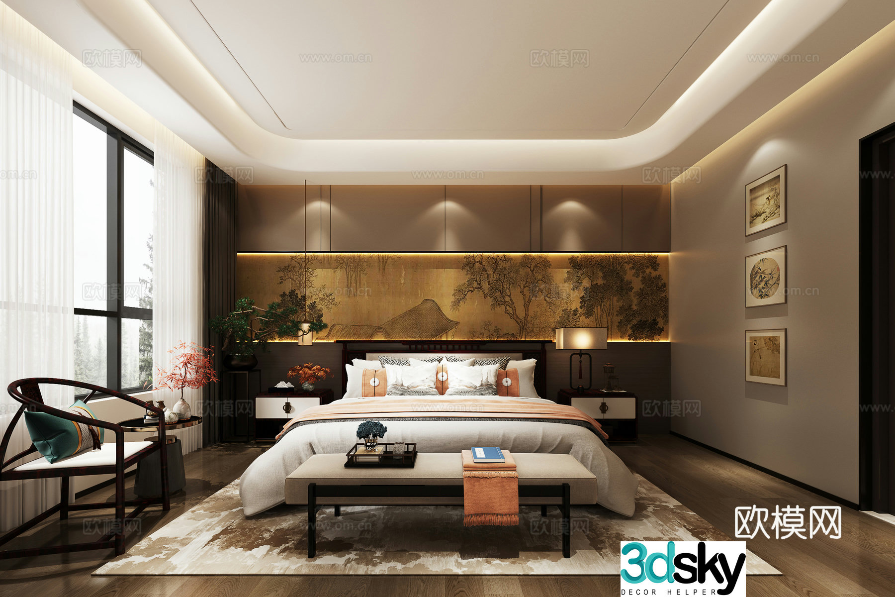 New Chinese style bedroom bathroom cloakroom 3d model