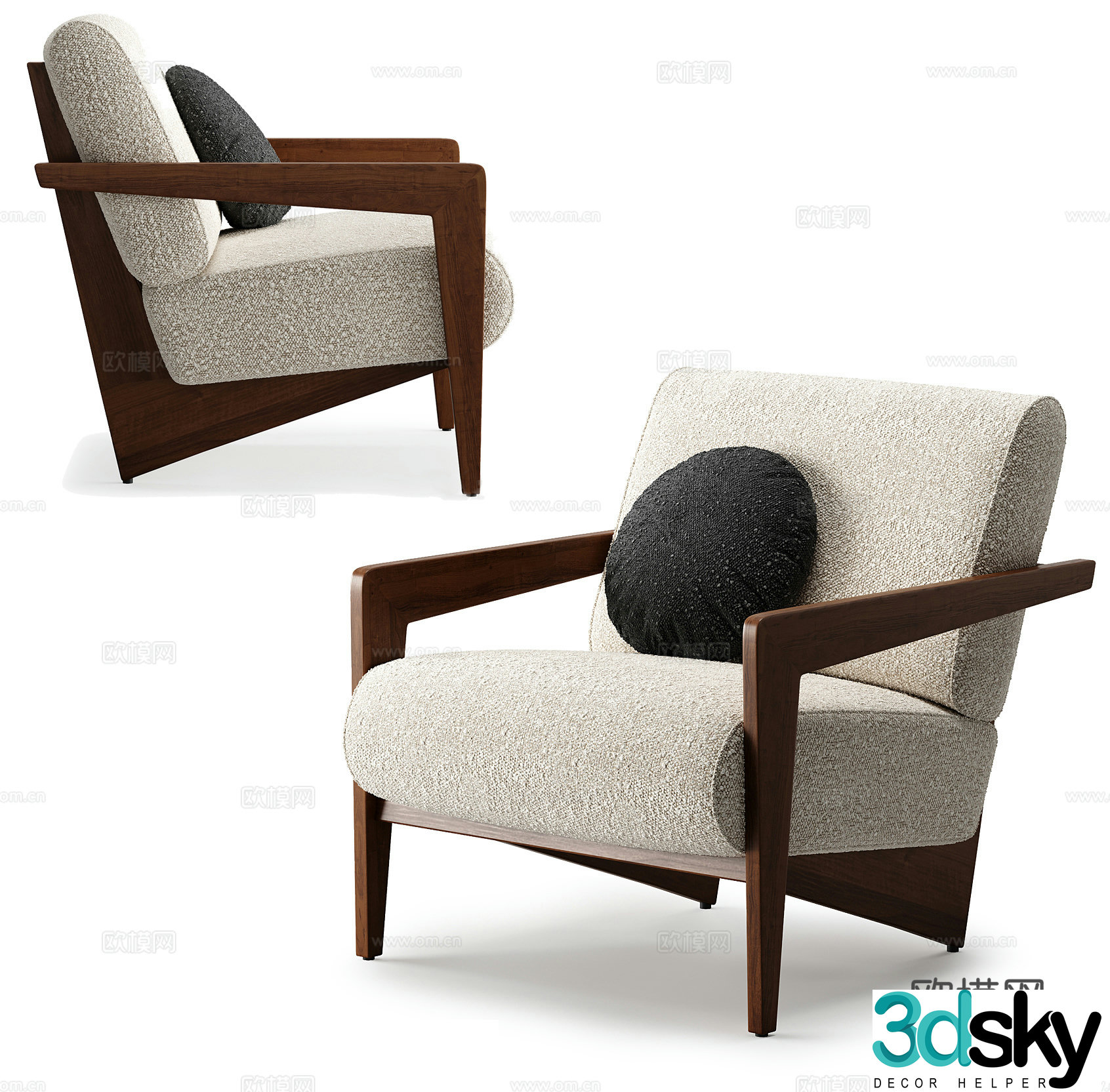 Middle-aged leisure chair middle-aged single sofa Wasabi style single chair B&B single chair B&B leisure chair 3D model